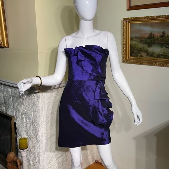 Max & Cleo Strapless Purple Taffeta Mini Cocktail Party Dress - Picture 2 of 16